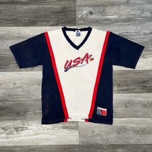 Champion White Navy Mens M Official Outfitter 1996‎ USA Basketball Team T-Shirt